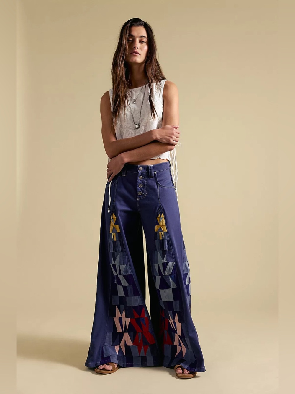 NWT FREE PEOPLE WE THE FREE Kaleidoscope Wide Leg Jeans | Starry Night MSRP $398